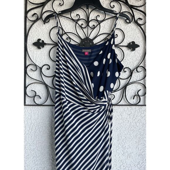 Vince Camuto Wrap Spaghetti Strap Midi Dress- XL - Navy Blue/ White - Picture 2 of 8